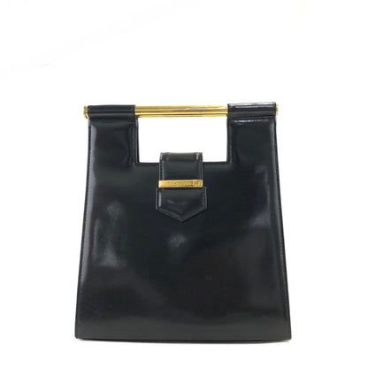 Yves Saint Laurent Logo Metal Bar Handle Leather Handbag Black Vintage vgabsa