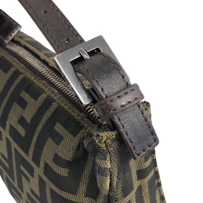 FENDI Zucca Jacquard Leather Handbag Vanity bag Brown Vintage si6gvh