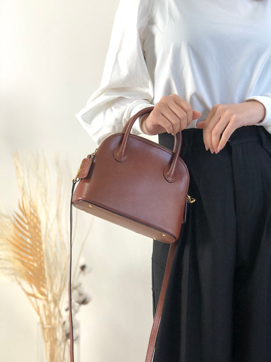 CELINE Leather Two-way Handbag Shoulder bag Brown Vintage r3d85r