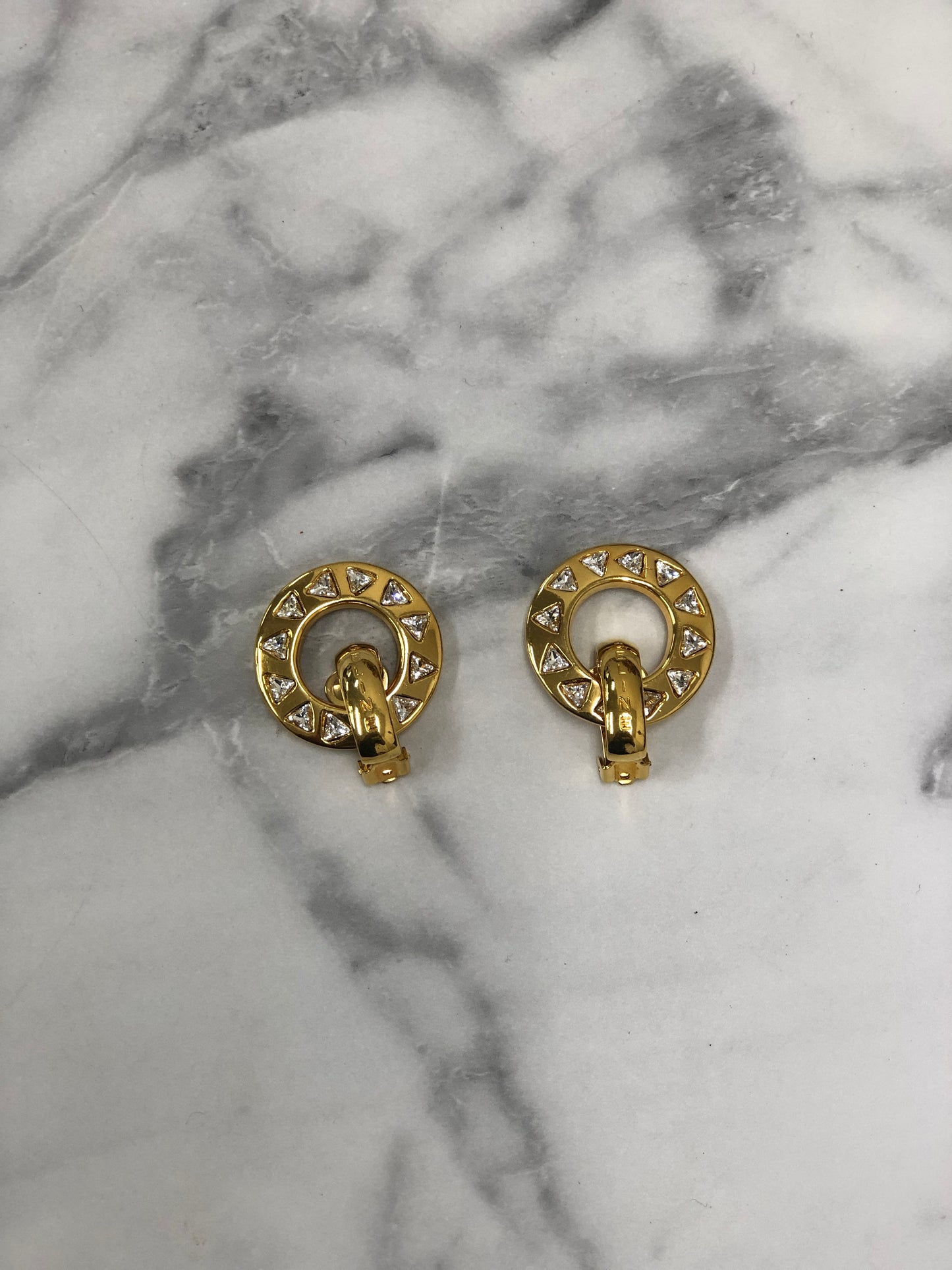CELINE Logo Circle Logo Motif  Earrings Gold Vintage nad5px