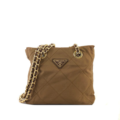 PRADA Triangle Logo Chain Shoulder Quilted Nylon Shoulder bag Brown Vintage kzrh7a