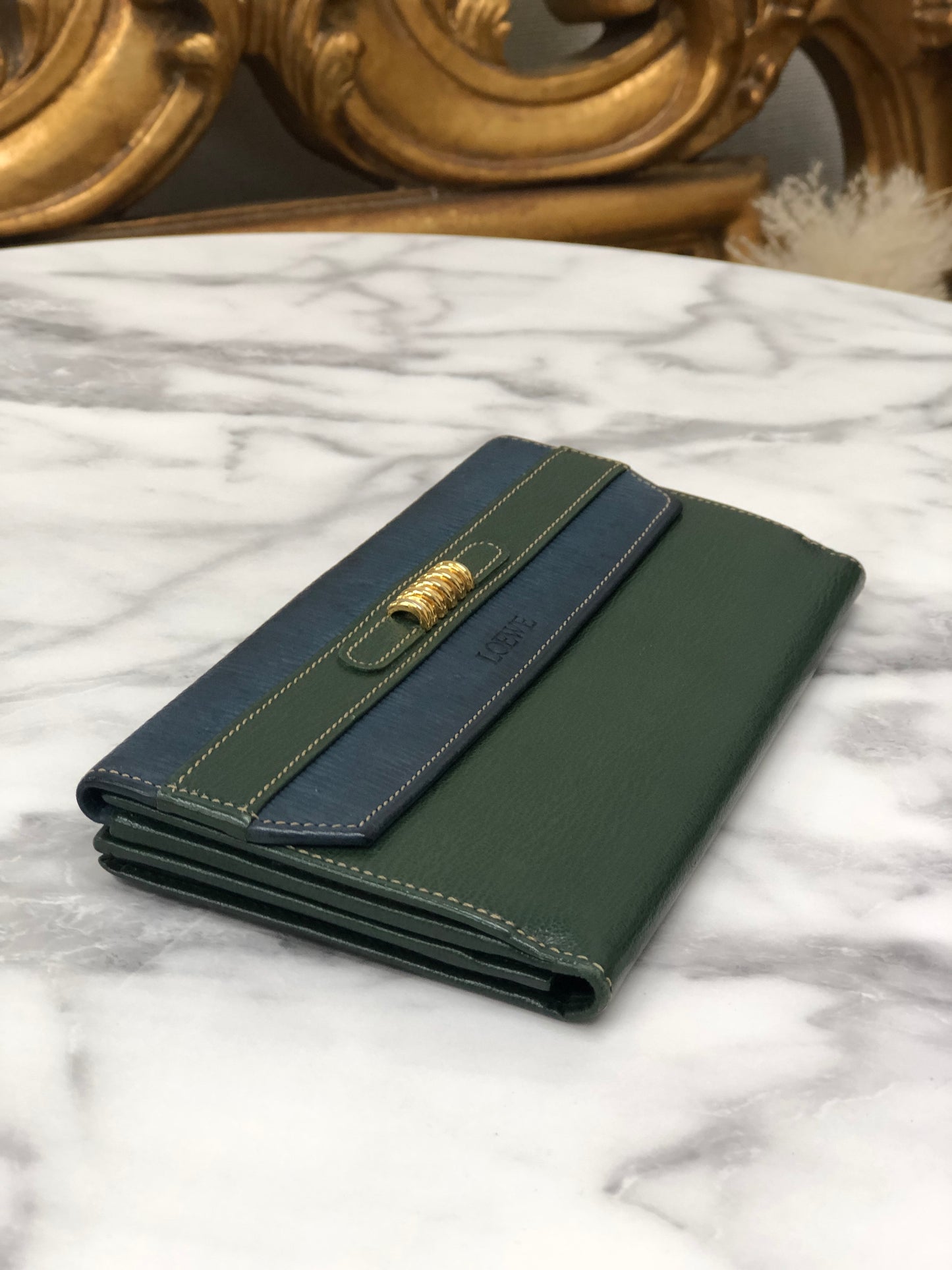 LOEWE Velazquez Leather Long Wallet Green Vintage j4d7xm