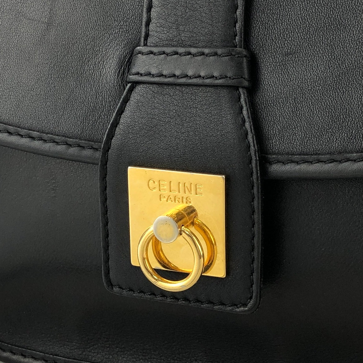 CELINE  Gancini Leather Crossbody Shoulder bag Black Vintage fjfw32