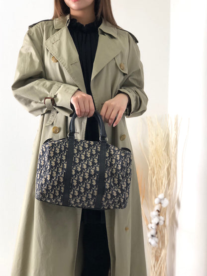 Christian Dior Trotter 提花皮革手提包波士頓包海軍藍復古 t6xmtm 