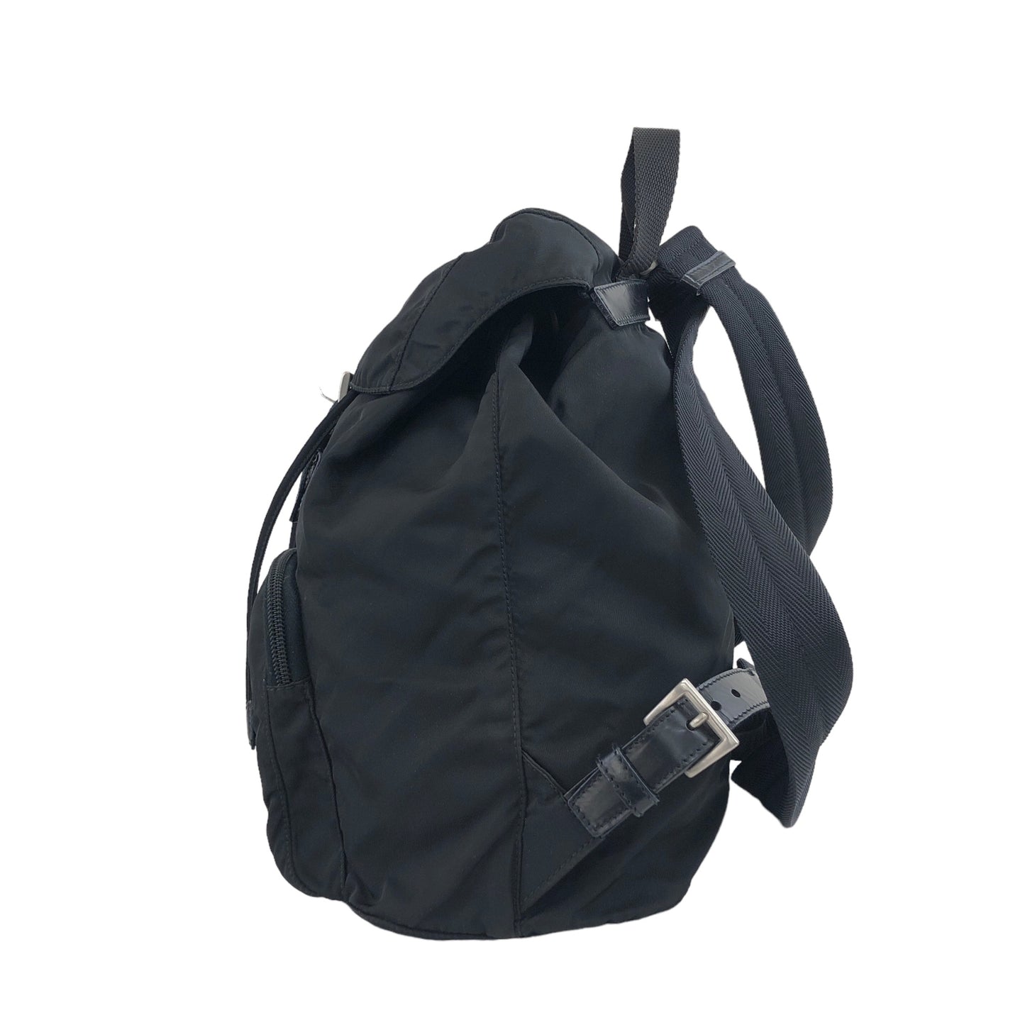 PRADA Triangle Logo Front Buckle Nylon Backpack Black Vintage vji7ea