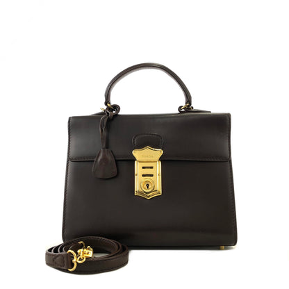 PRADA Metal Closure Leather Two-way Handbag Crossbody Shoulder bag Brown Vintage jejvki