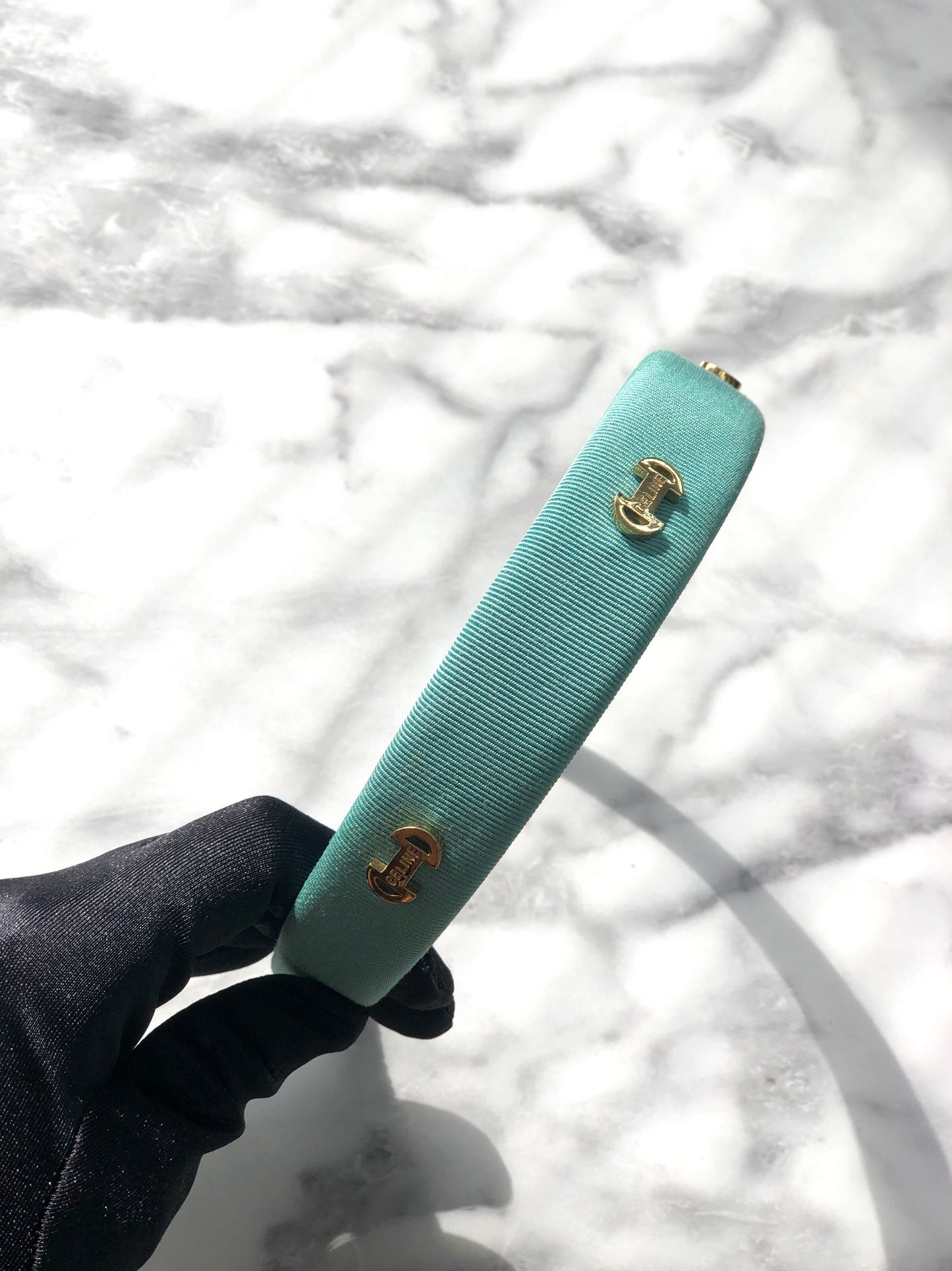 CELINE Horse Bit Fabric headband mint green Vintage 5c8ice