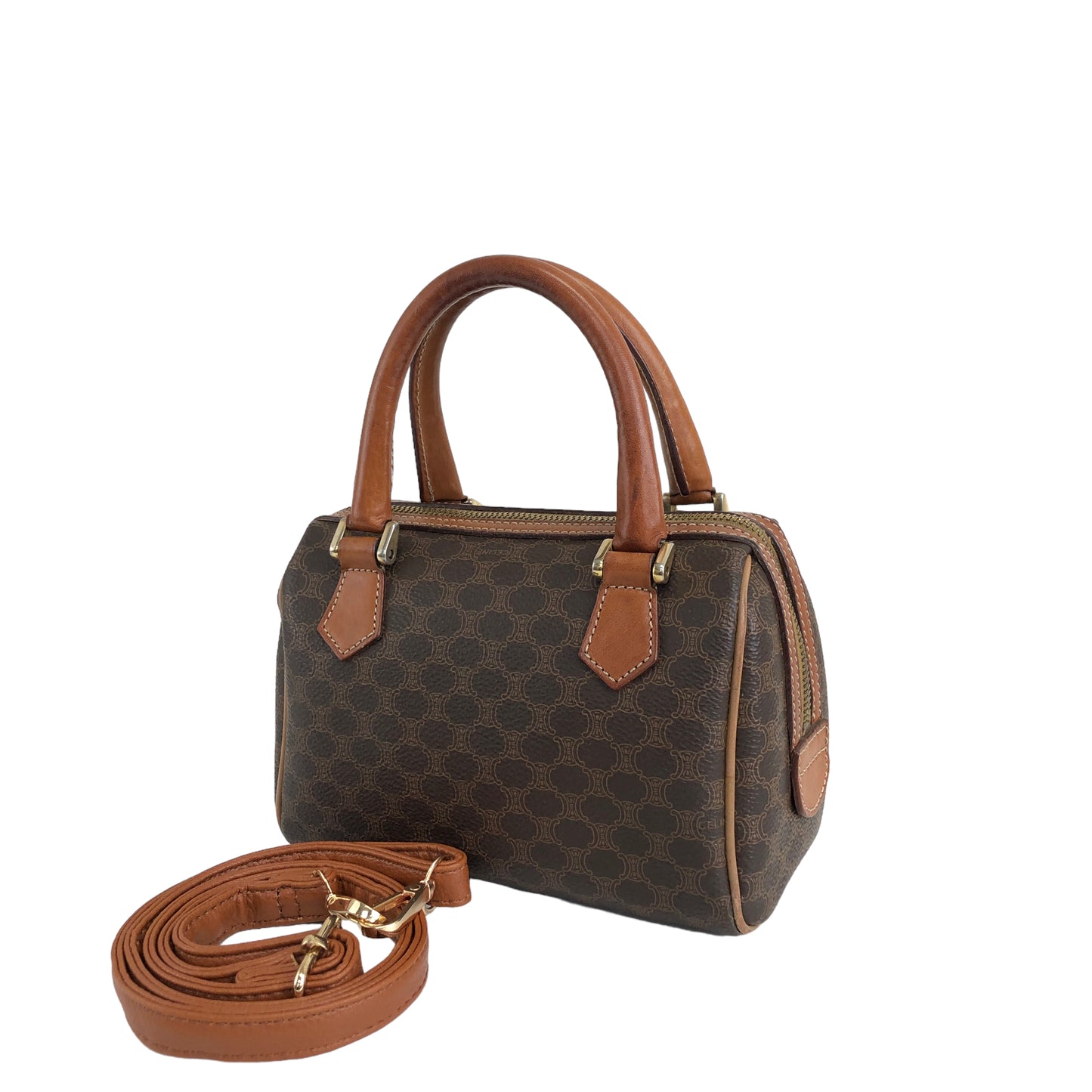 CELINE Macadam Two-way Handbag Shoulder bag Brown Vintage jj473f