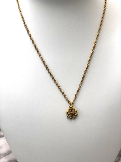 CELINE Triomphe 花朵圖案寶石項鍊 金色 復古 6wemz6 
