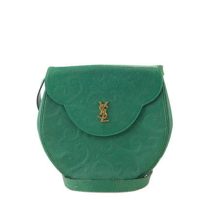 Yves Saint Laurent YSL Embossed Leather Crossbody Round Shoulder bag Green Vintage x7hcn4