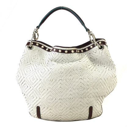 LOEWE Basket Weave Leather Handbag Hobobag White Vintage dzah7u