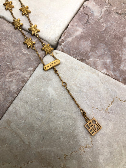 CELINE Triomphe 標誌串飾手鍊 金色 復古 tzzpy3 