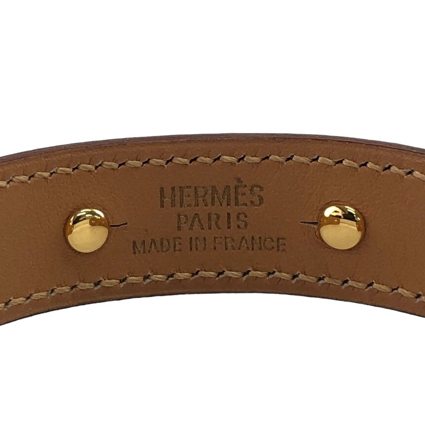 HERMES Leather Bangle Brown Gold Vintage i8m8hu