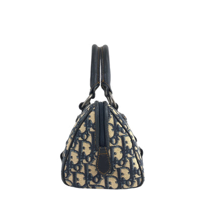 Christian Dior Trotter CD Logo Jacquard Leather Handbag Boston bag Navy Vintage aminvy