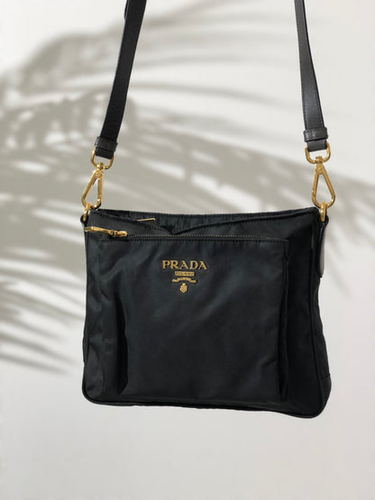 PRADA Logo Nylon Saffiano Leather Crossbody Shoulder bag Black Vintage eu2jv5