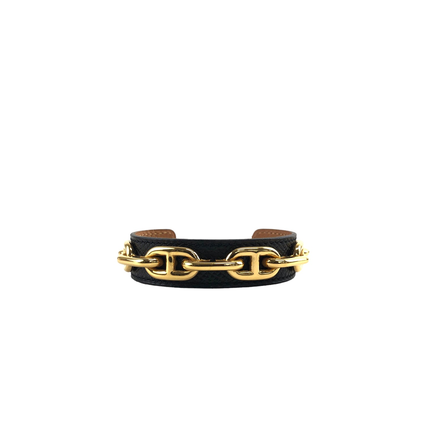 HERMES Chaine d'ancre Leather Bangle Black×Gold Vintage i5kvpf