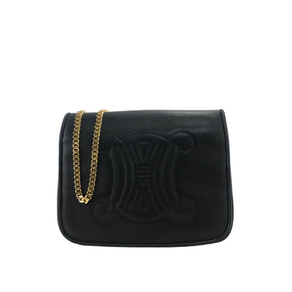 CELINE Triomphe Flap Chain Shoulder Leather Shoulder bag Black Vintage grdgz7