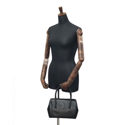 Cartier Leather Handbag Boston bag Black Vintage aki576