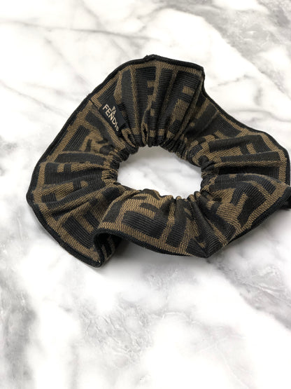 FENDI Zucca Jacquard Hair Accessories Scrunchie Brown Vintage xr2b8a