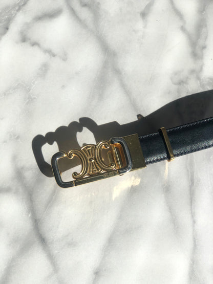 CELINE Triomphe Reversible Leather Belt Red Black Vintage gs88ny