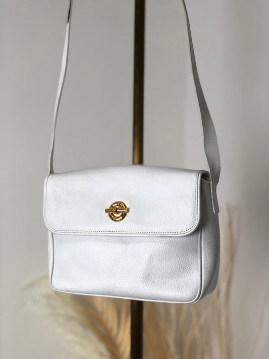 CELINE Toggle Clasp Leather Crossbody Shoulder bag White Vintage 6bj42e