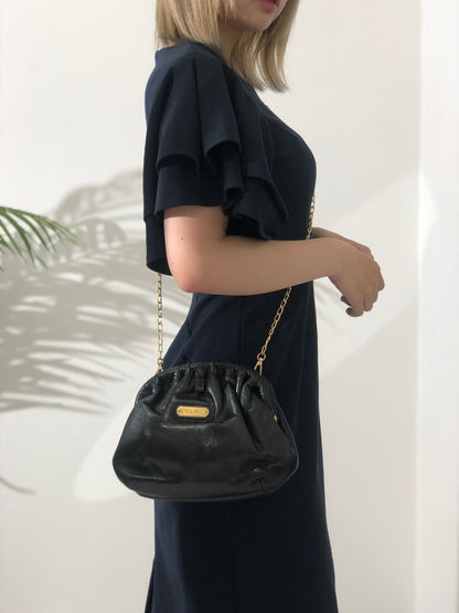 CELINE 標誌鏈條皮革雙向斜背包單肩包手拿包黑色復古 tgzbsb 