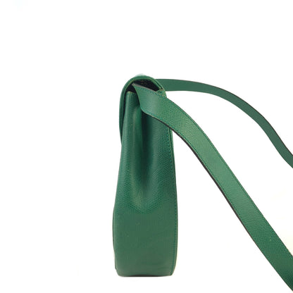 Yves Saint Laurent YSL Embossed Leather Crossbody Round Shoulder bag Green Vintage x7hcn4