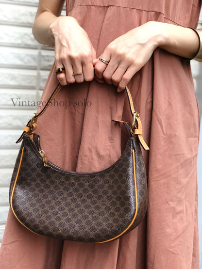 CELINE Macadam Hobo Handbag Brown Vintage Old CELINE 4p6h3b