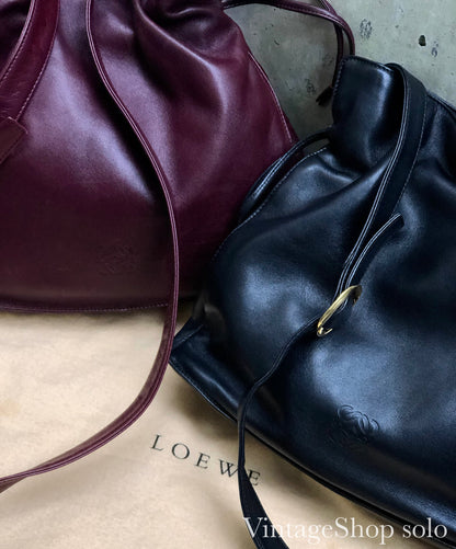 LOEWE anagram drawstring leather shoulder bag flamenco Bordeaux vintage old eptbja
