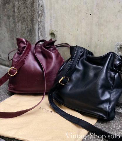 LOEWE anagram drawstring leather shoulder bag flamenco Bordeaux vintage old eptbja