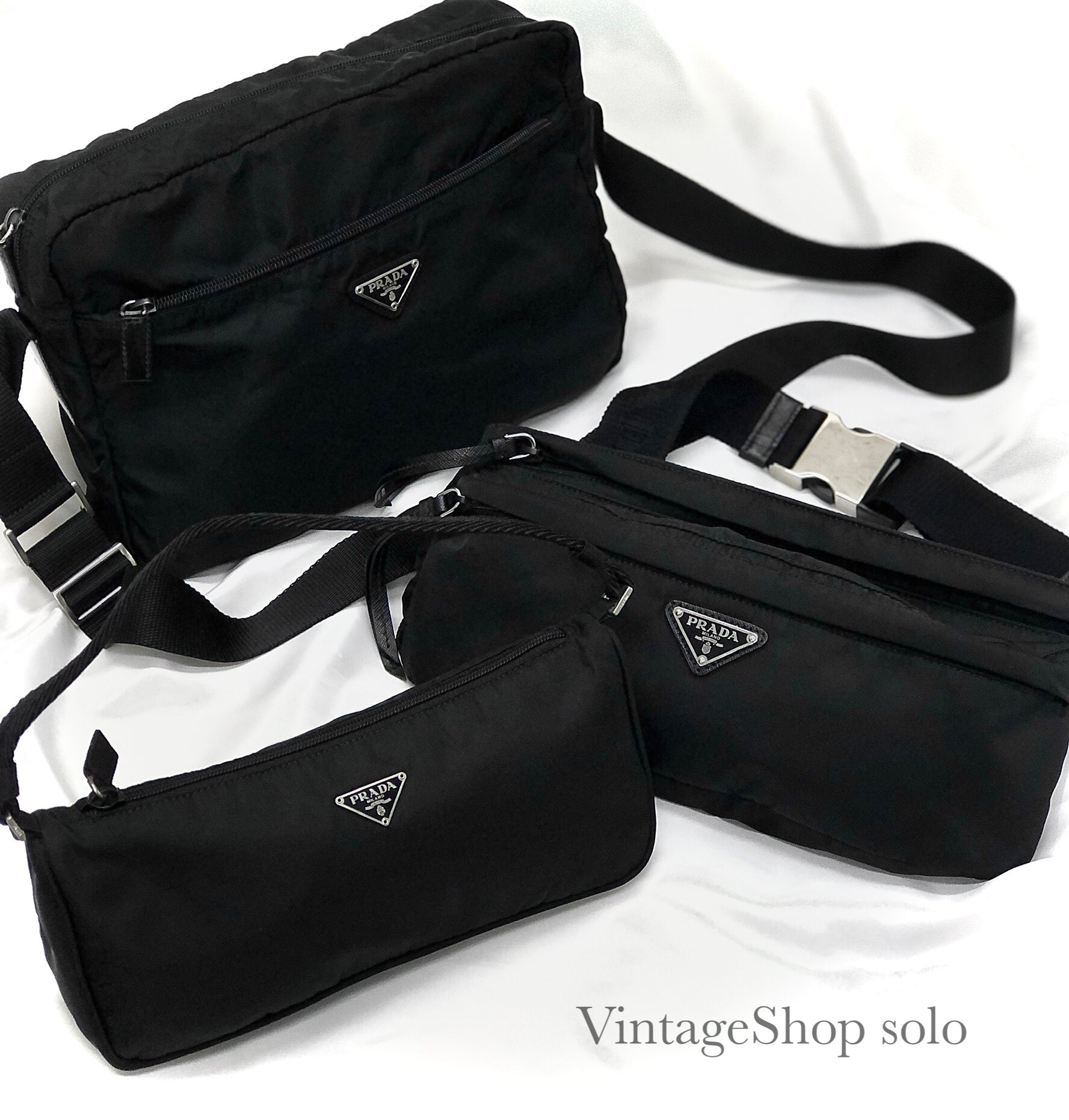 Prada Logo Plate Front Pocket Nylon sling bag Waist bag Shoulder bag Black  Vintage cz3wj5