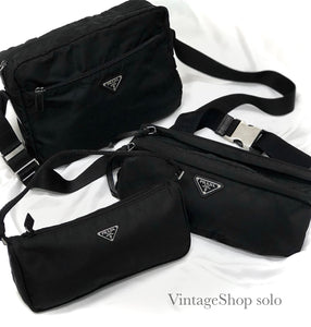 Prada Logo Plate Front Pocket Nylon sling bag Waist bag Shoulder bag Black Vintage cz3wj5