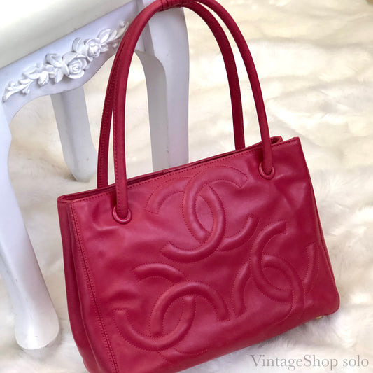 CHANEL Triple Coco mark Tote bag Pink Vintage Old syduj2