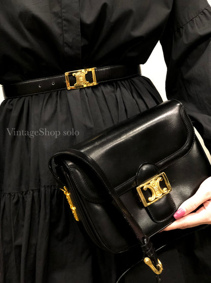 CELINE Blason Triomphe Crossbody Shoulder bag Black Old Celine vintage chggjy