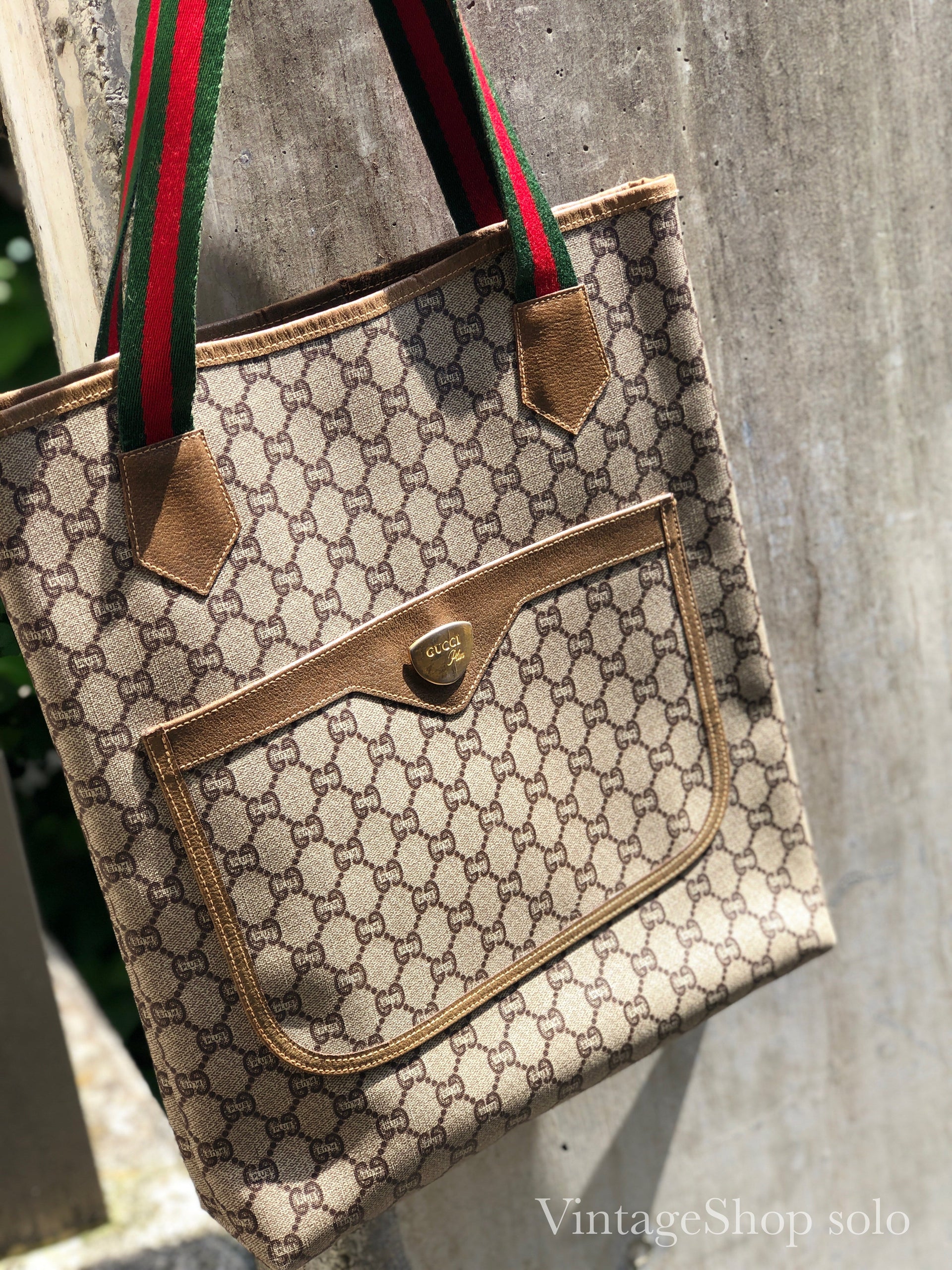 GUCCI sherry line GG plus handbag tote bag beige vintage old Gucci 