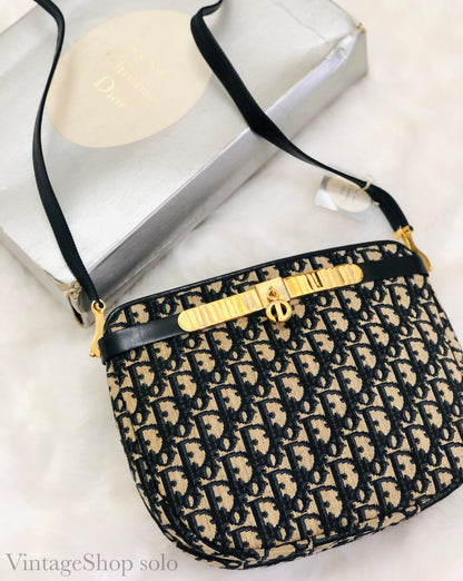 Christian Dior Trotter Oblique CD charm leather jacquard shoulder bag navy vintage old x2rumr