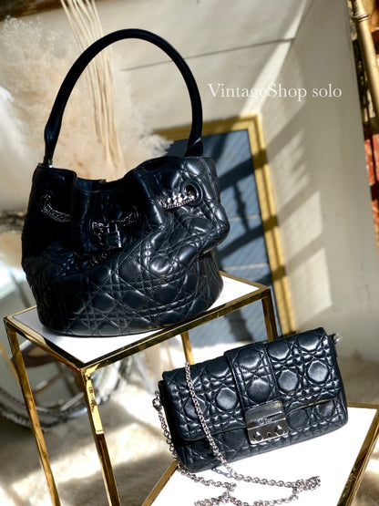 Christian Dior Cannage Lady dior Padlock Charm Bucket Totebag Black Vintage txf4va
