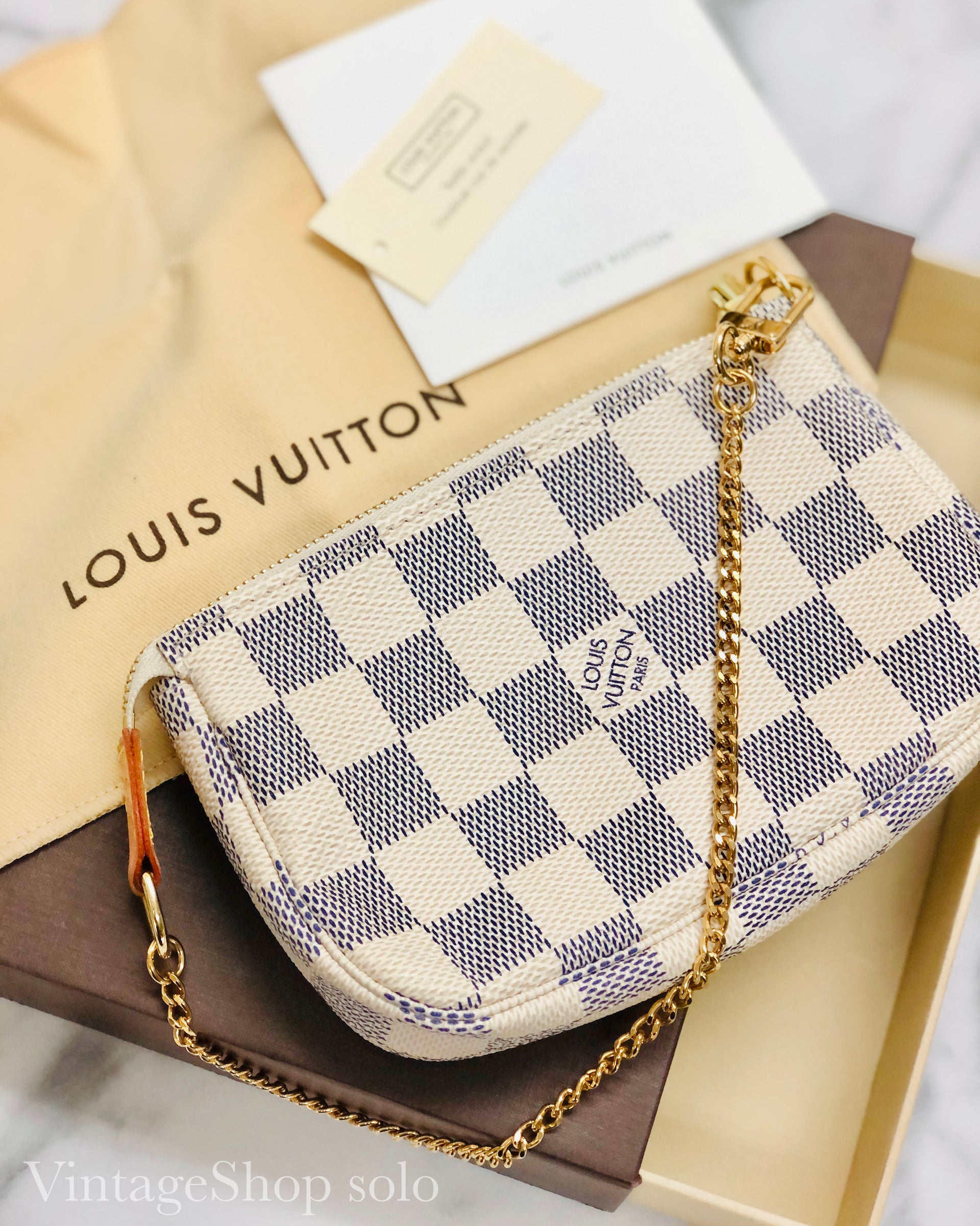 Louis Vuitton White Damier Azur Mini Pochette Accessories Cloth