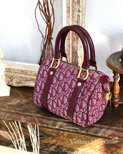 Christian Dior Trotter Oblique Cadena Jaguar Leather Micro Boston Handbag Mini Bag Red Vintage Old a2cxmz