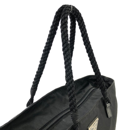 PRADA Triangle Logo Rope Handle Nylon Totebag Black Vintage dkh87x