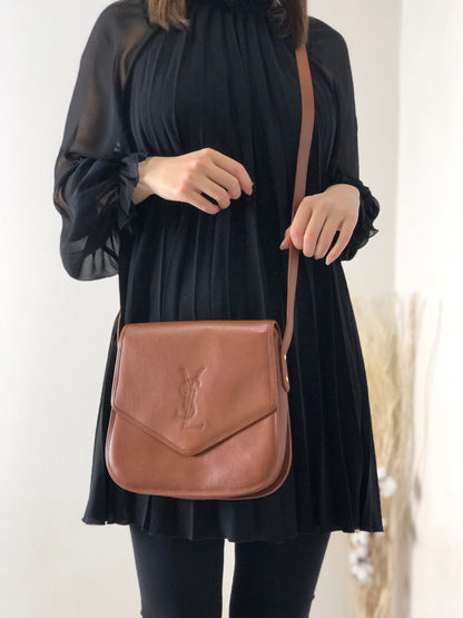Yves Saint Laurent YSL Logo Leather Shoulder bag Brown Vintage agjzhw
