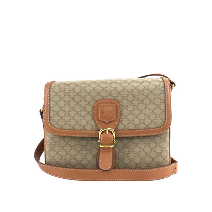 CELINE Macadam Blason Front Buckle Shoulder bag Beige Vintage 8dxnnc