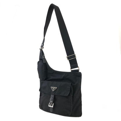 PRADA Triangle Logo Front Buckle Nylon Shoulder bag Black Vintage z6d5rx