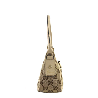 GUCCI GG Canvas Abbey Canvas Leather Handbag Hobobag Beige Vintage 4sabsd