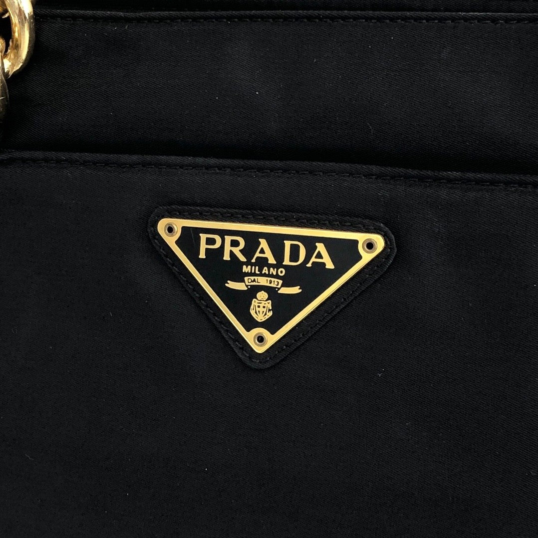 PRADA Triangle Logo Metal Handle Nylon Handbag Black Vintage h8jhkk