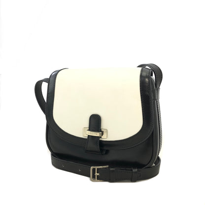 CELINE Logo Motif Leather Shoulder bag Black White Vintage ikpwf5