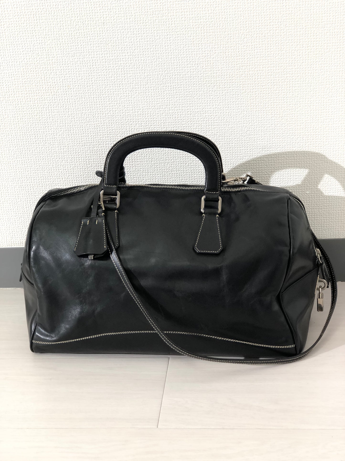 PRADA Leather Two-way Handbag Shoulder bag Boston bag Black Vintage uxvrch