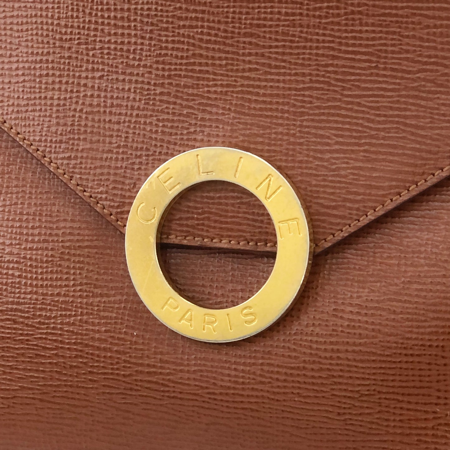 CELINE Circle Logo Logo Motif Embossed Emblem Circle Embossed Leather Crossbody Shoulder bag Brown Vintage mdtttc