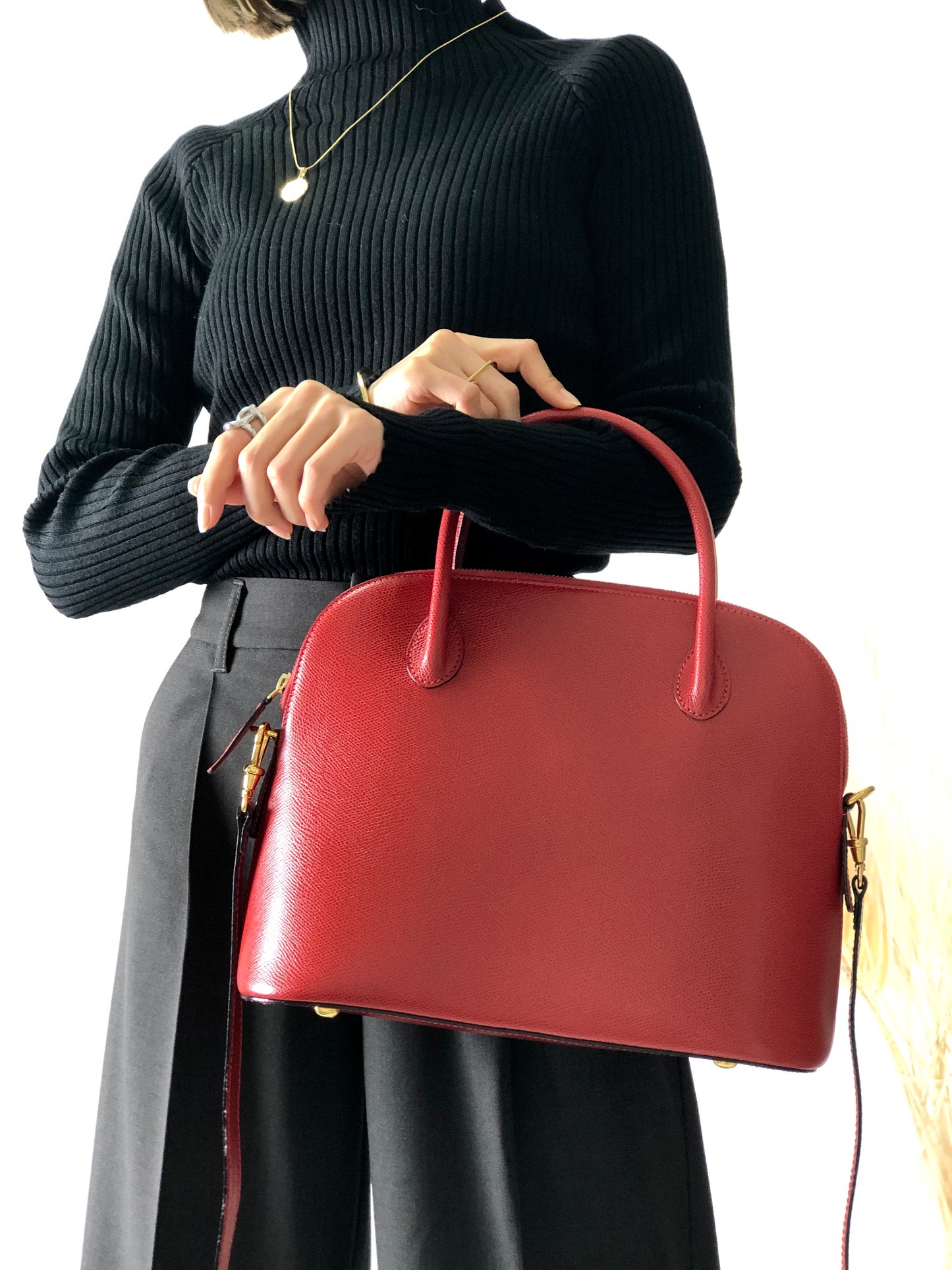 CELINE Leather Two-way Handbag Shoulder bag Red Vintage kpakv5