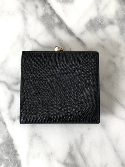 Salvatore Ferragamo Vala 絲帶皮革金屬扣折疊錢包黑色復古 2hapn4 